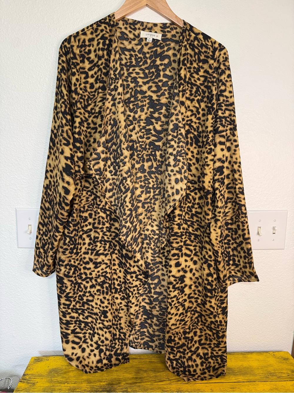 Umgee Leopard Print Open Front Long Duster Boho Kimono Brown Women’s Size XL